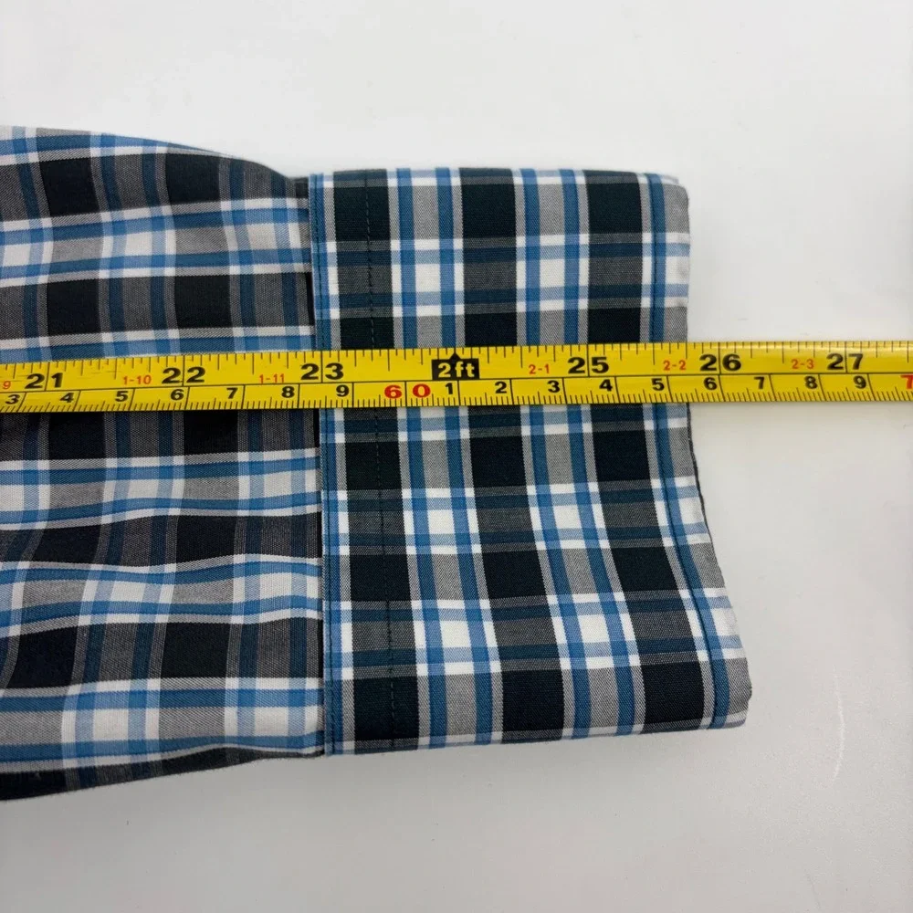 Banana Republic Mens‎ Tailored Fit Non Iron Plaid Shirt Blue Black L 16-16.5